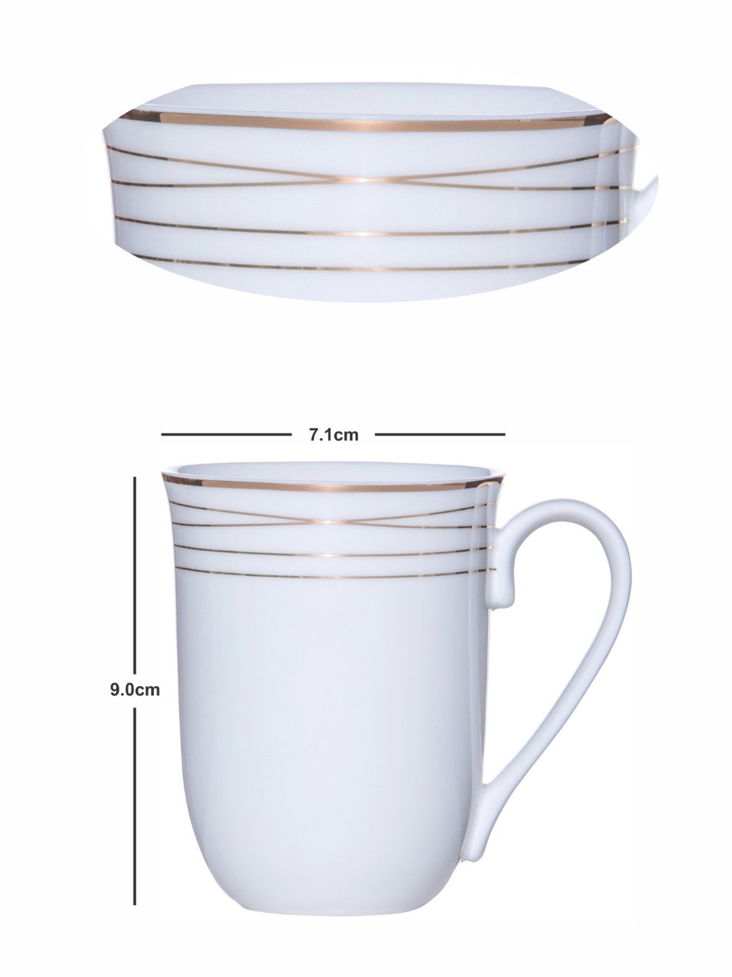 White Gold White Porcelain Coffee Mug - Set of 6