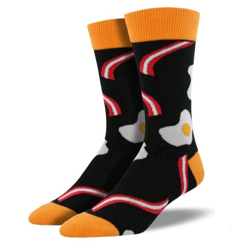 Novelty Socks Bacon 'N Eggs Black Crew Breakfast Protein Socksmith  -  Socks