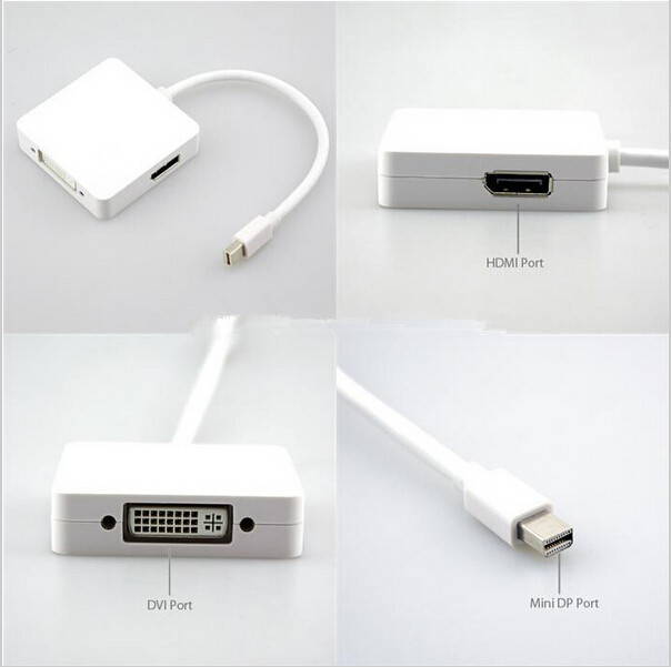 Top quality Multi-function 3 in 1 Mini Displayport DP cables to DVI HDMI Cable Adapter Display port for Macbook Pro Air PC