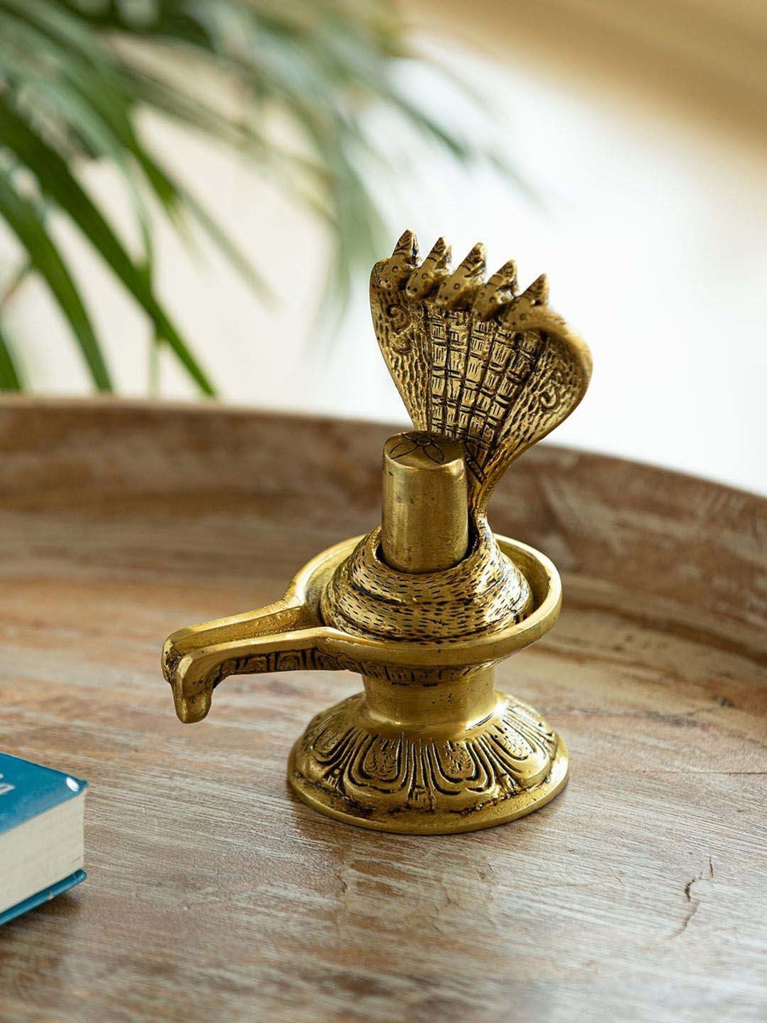 ExclusiveLane Golden Brass Shivling With Sheshnaag Showpiece Idol