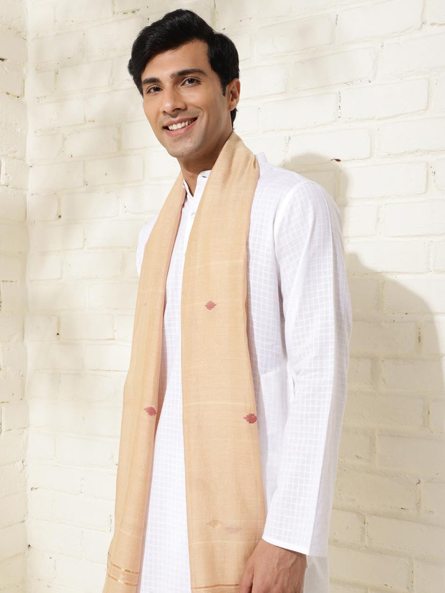 Fabindia Beige Cotton Silk Woven Stole