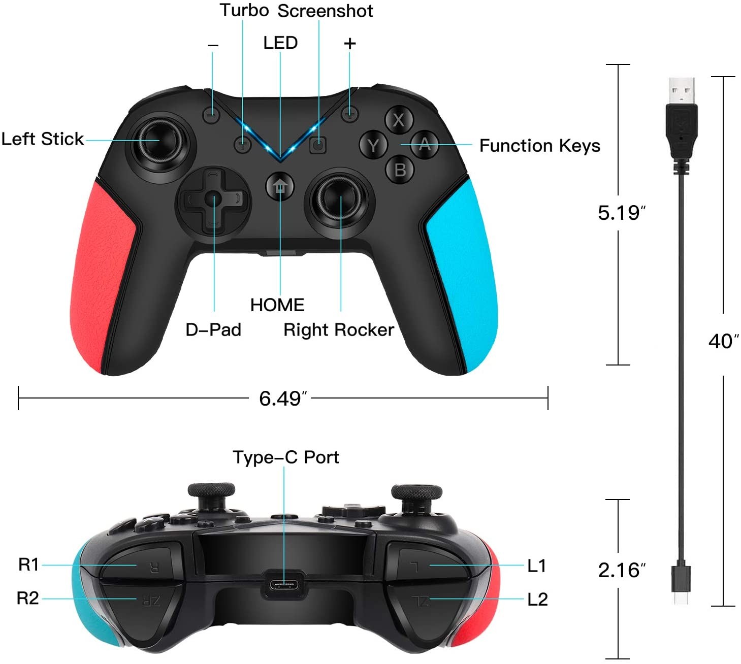 Yijianxi Wireless controller, remote control gamepad Joypad joystick, suitable for switching consoles