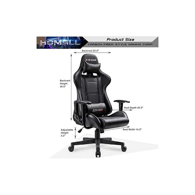 Gaming Chair Office Chair High Back Computer Chair PU Leather Desk Chair PC Racing Executive Ergonomic Adjustable Swivel Task Chair with Headrest and Lumbar Support (Dark Black)