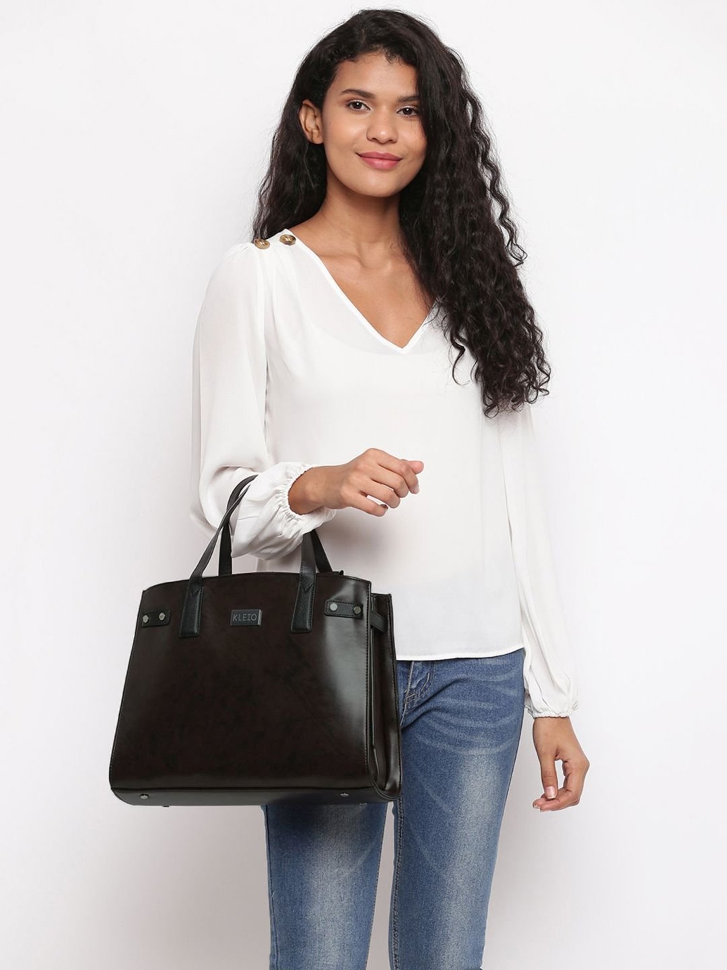 KLEIO Brown Solid Medium Handbag