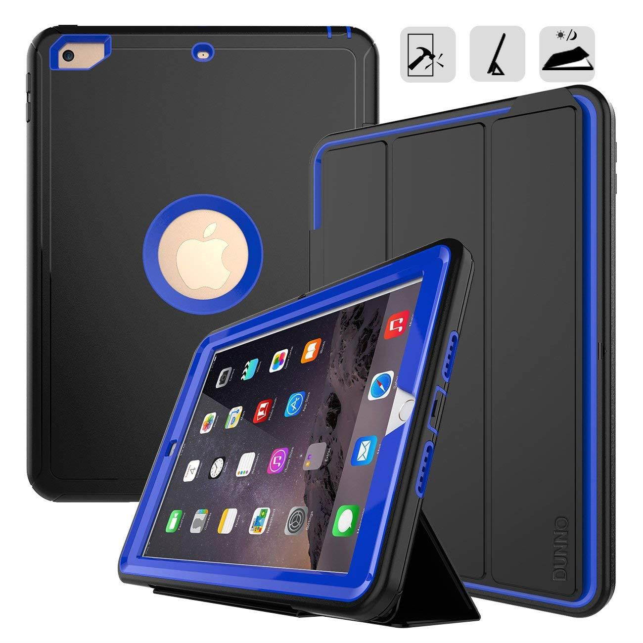 New iPad 9.7 2017/2018 case - DUNNO Heavy Duty Full Body Rugged Protective Case with Auto Sleep/Wake Up Stand Folio & Three Layer Design for Apple iPad 9.7 inch 2017/2018 (Black+Blue)