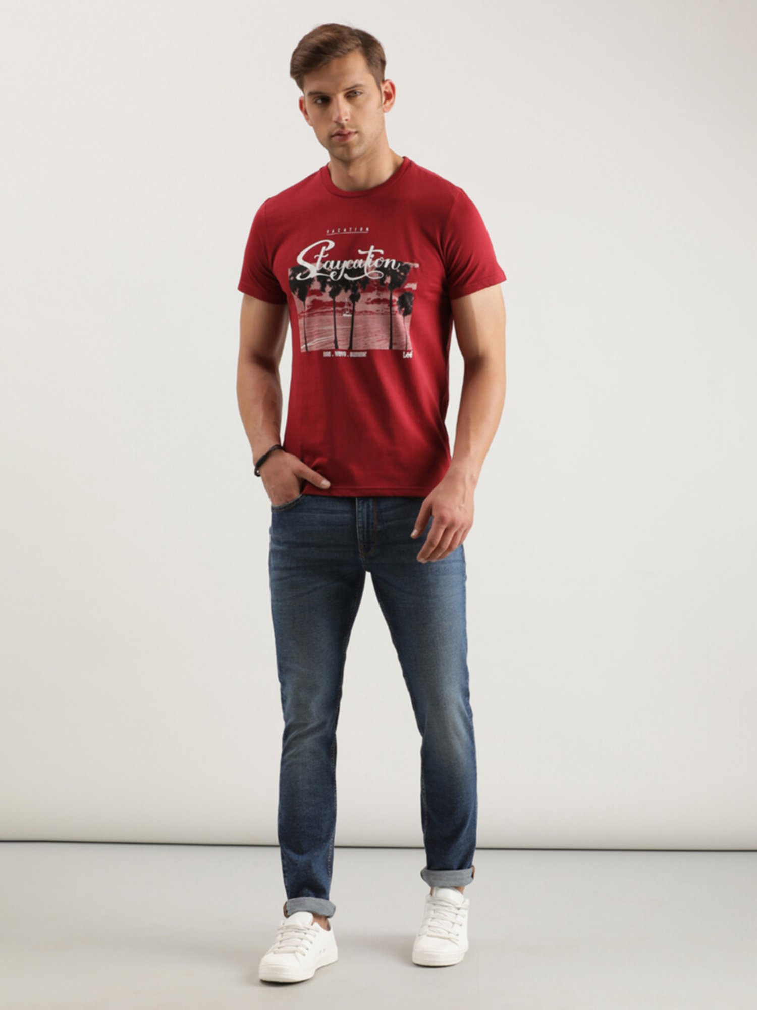 Lee Red Slim Fit Graphic Print Crew T-Shirt