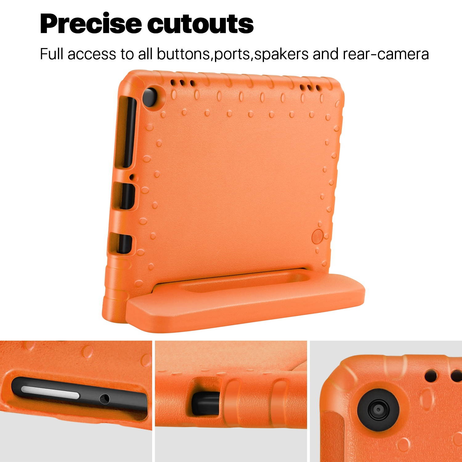 Shock Proof Case for All New Fire HD 8 Tablet (7th Gen, 2017 Release) - For Kid Friendly Child Proof Anti Slip Impact Drop Light Weight Convertible Handle Stand Cover Protective Case (Orange)