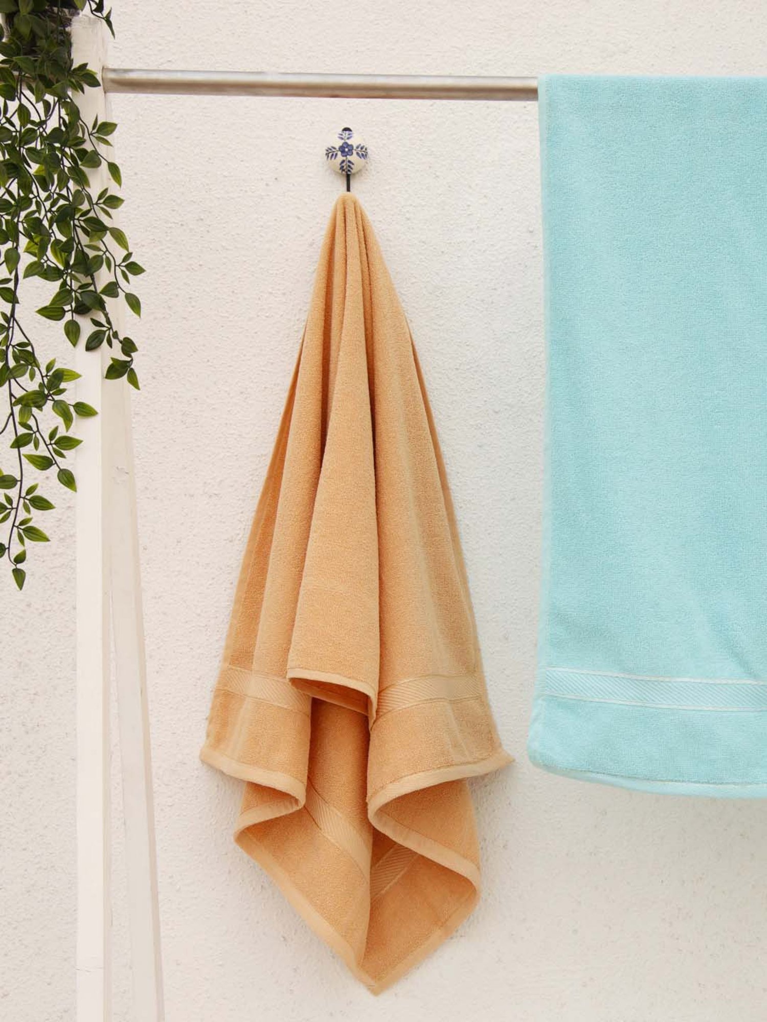 Ariana Aqua Blue & Orange Cotton 400 GSM Etereo Large Couple Bath Towel - Set of 2