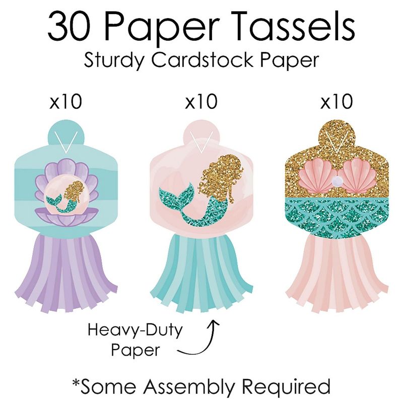 Big Dot of Happiness Let's Be Mermaids - 90 Chain Links and 30 Paper Tassels Decor Kit - Baby Shower or Birthday Party Paper Chains Garland - 21 feet