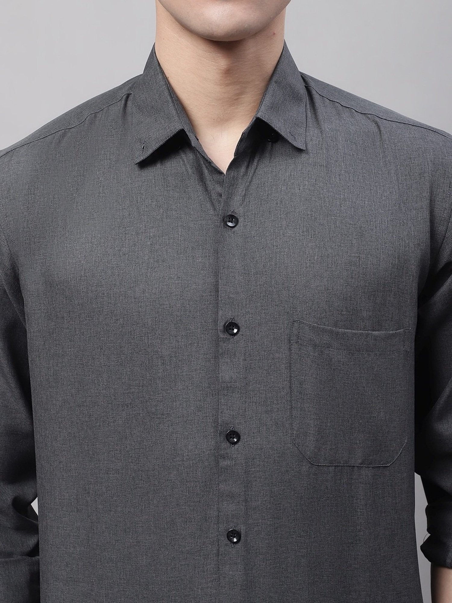 Jainish Grey Cotton Regular Fit Texture Shirt