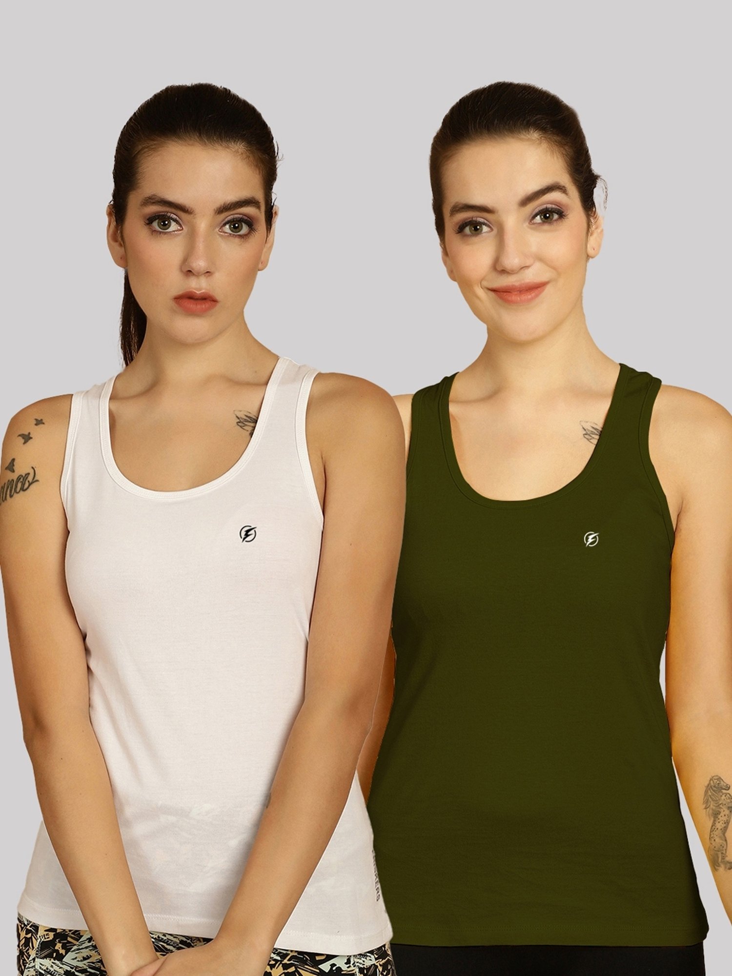 Friskers White & Green Cotton Sports Tank Top - Pack Of 2