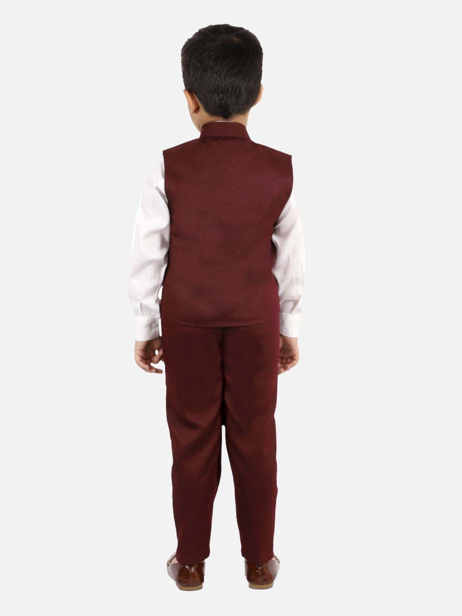 Fourfolds Boys Maroon Solid Full Sleeves Clothing Set