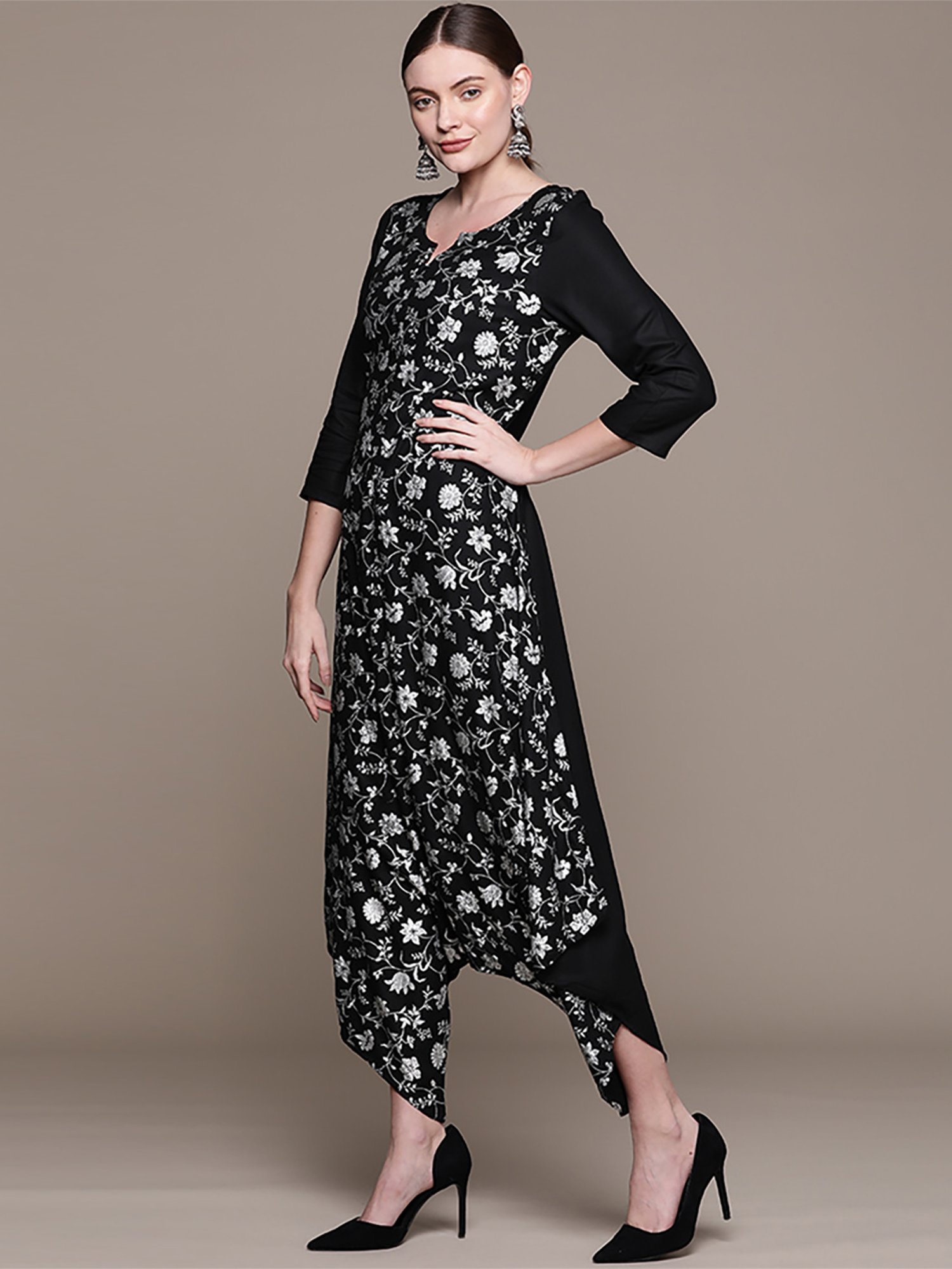 Ziyaa Black Floral Print Jumpsuit