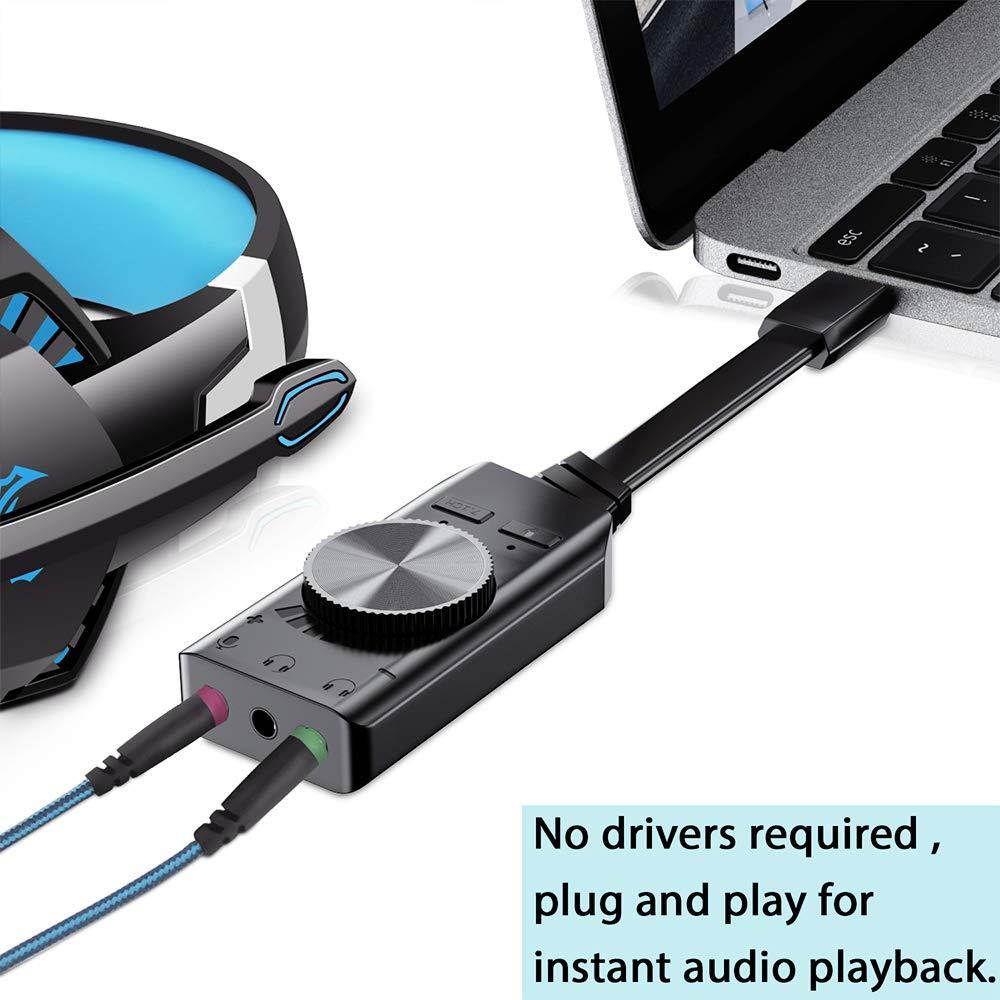 USB Sound Card Adapter BENGOO External Audio Adapter Stereo Sound Card Converter 3.5mm AUX Microphone Jack for Gaming Headset Earphone PS4 Laptop Desktop Windows Mac OS Linux, Plug Play