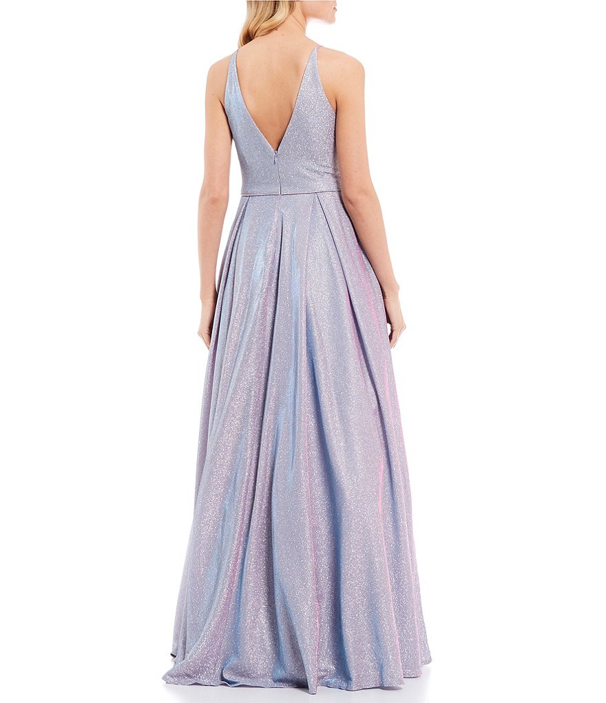 Blondie Nites Deep V-Neckline Multi-Colored Shine Ball Gown