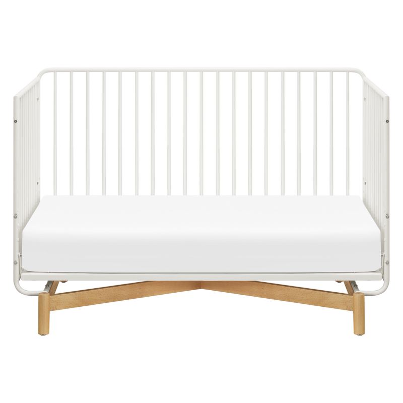 Babyletto Bixby 3-in-1 Convertible Metal Crib with Toddler Bed Conversion Kit - Warm White/Natural Beech