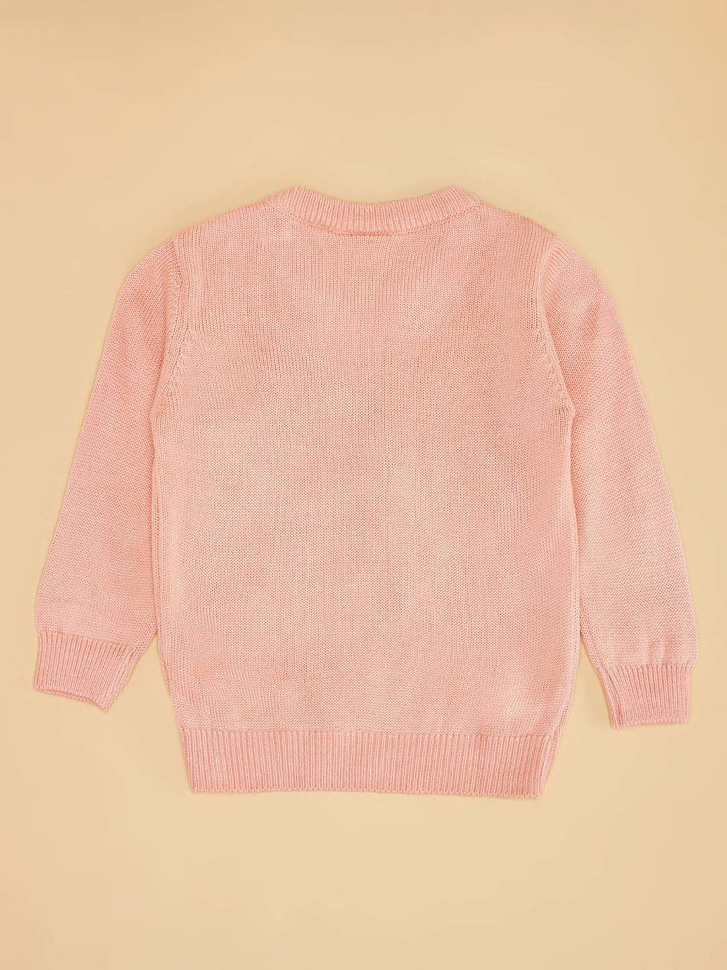 MINIKLUB Girls Green Self Design Full Sleeves Sweater