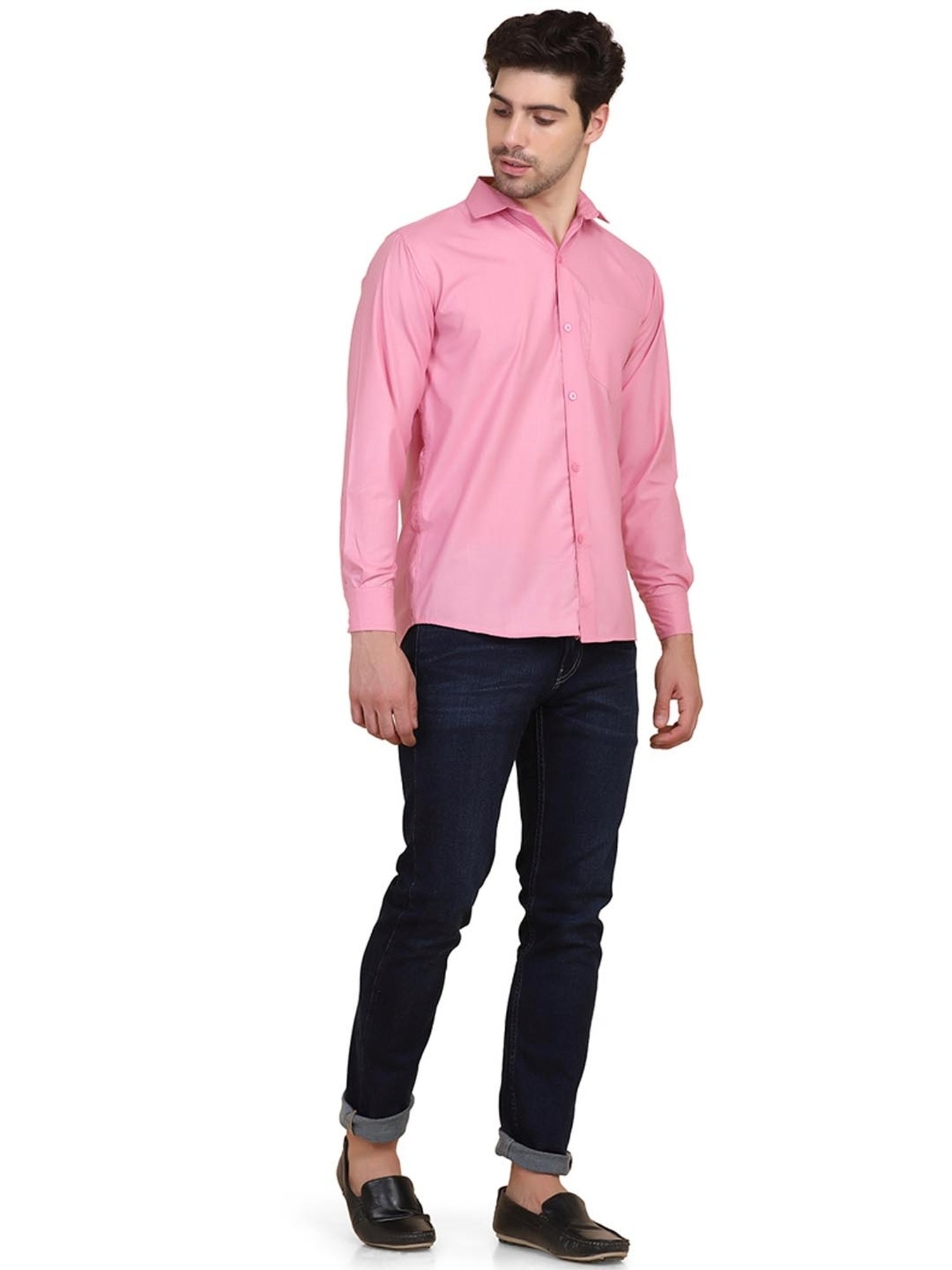 TAHVO Pink Cotton Slim Fit Shirt