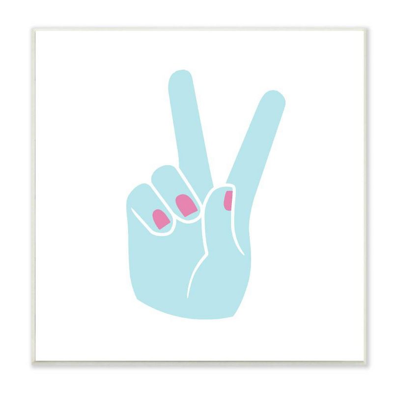 12"x0.5"x12" Peace Hand Teal with Pink Nail Polish Wall Plaque Art - Stupell Industries