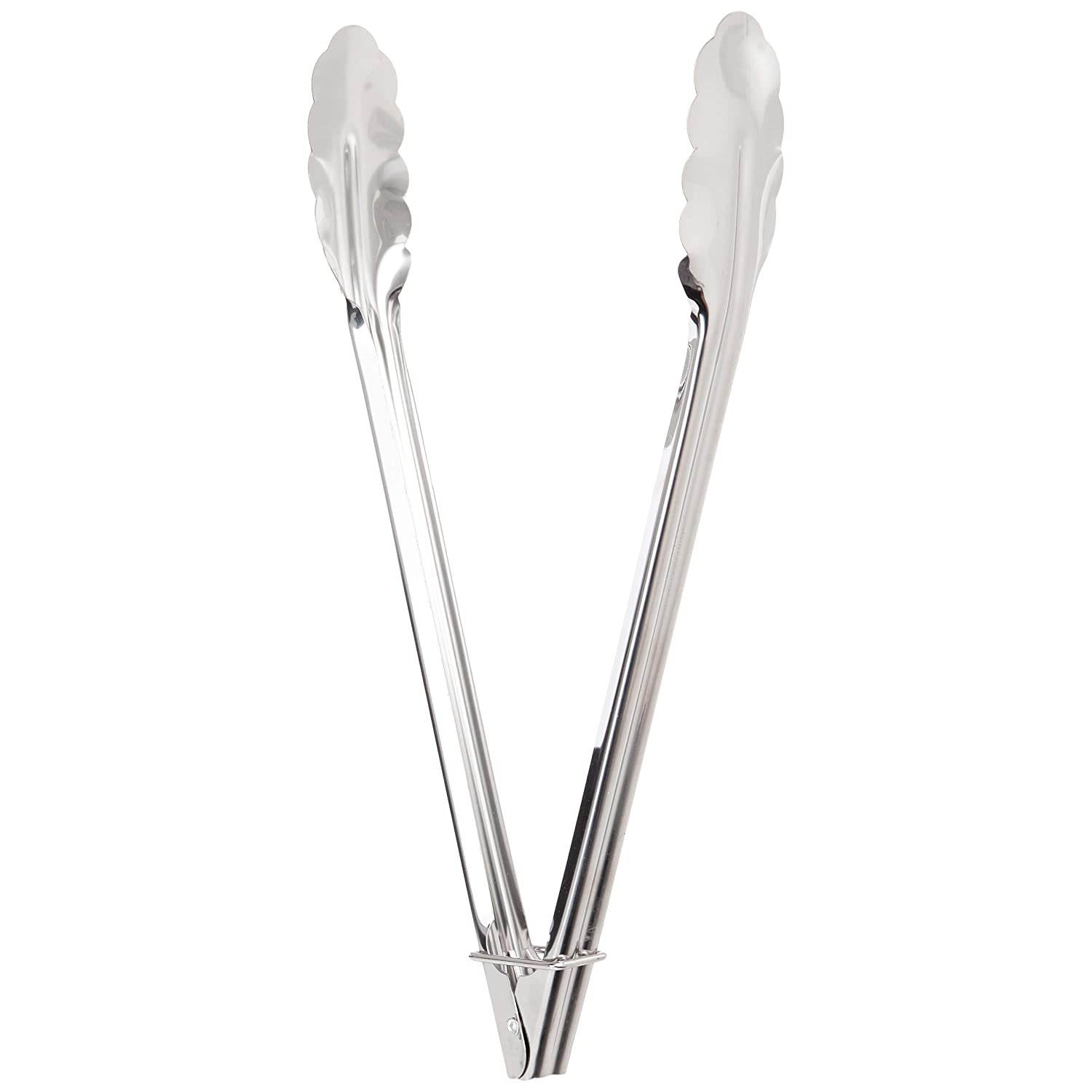 Chef Craft 20240-3PK Set of 3 Stainless Steel Clam Shell Food Service Tongs with Sliding Rings. Quality Construction, Dishwasher Safe, Silver