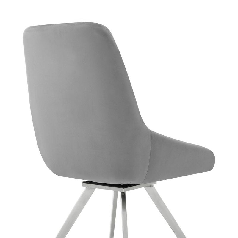 Set of 2 Skye Swivel Velvet and Brushed Stainless Steel Dining Chairs Light Gray - Armen Living