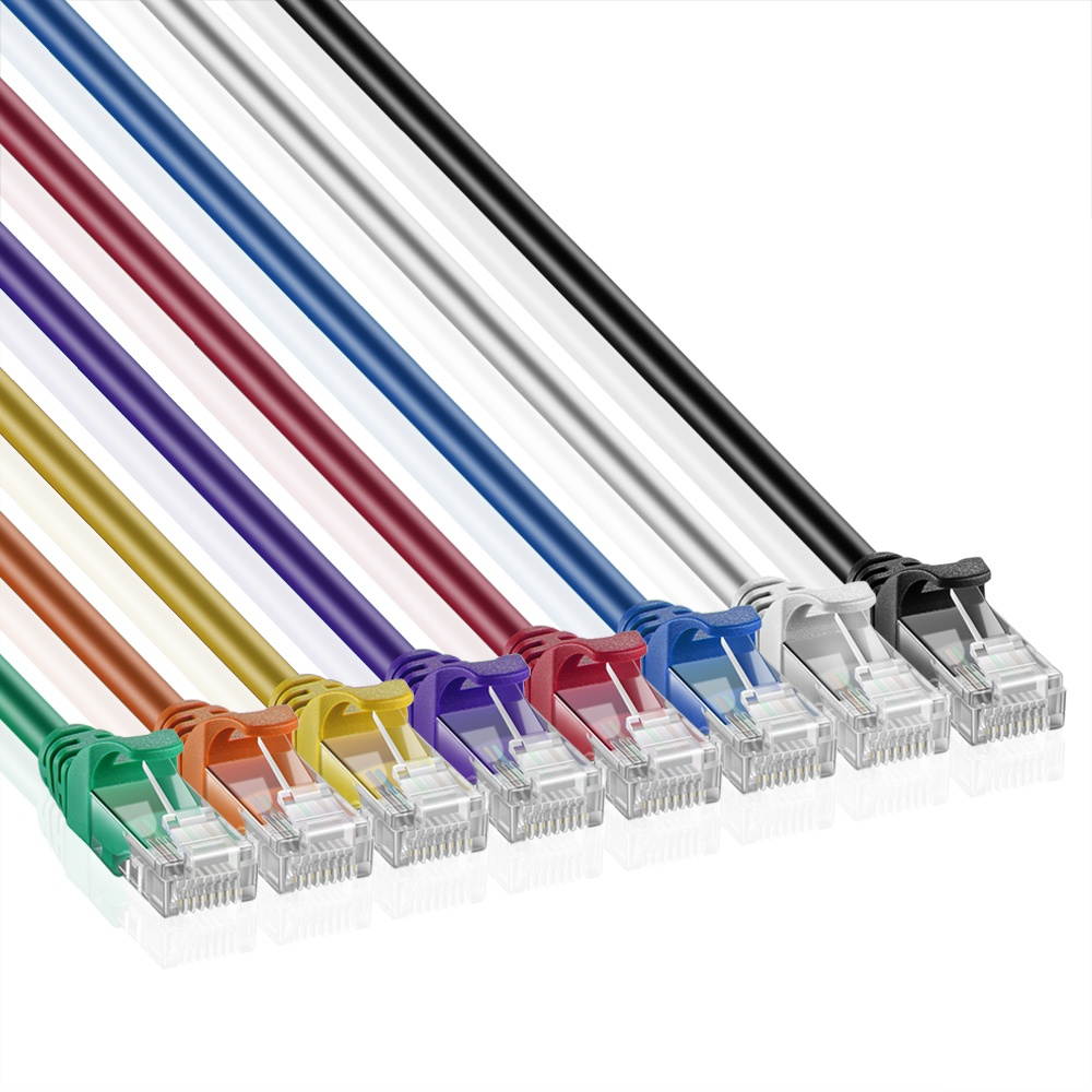 Cat6 Ethernet Patch Cable 8-Color Combo Pack (6FT) - Professional Shielded Snagless RJ45 Connector Computer Internet Networking LAN Wire Cord Jack Plug Premium Twisted Pair
