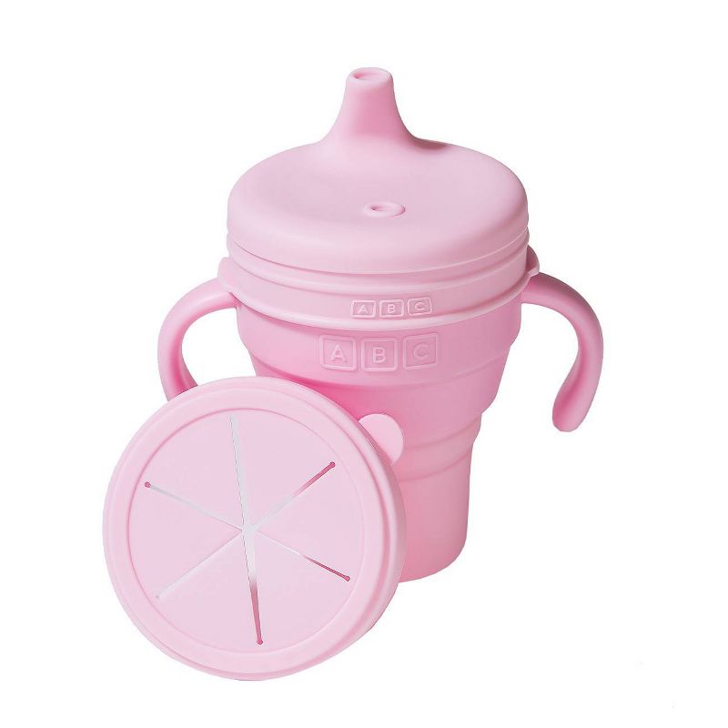 Austin Baby Collection Silicone Collapsible Cup Sippy & Snackie Lid Set - Soft Pink