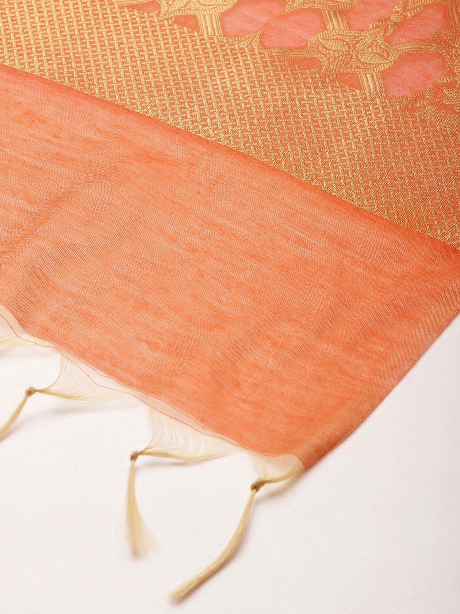 Banarasi Style Peach Cotton Woven Pattern Dupatta