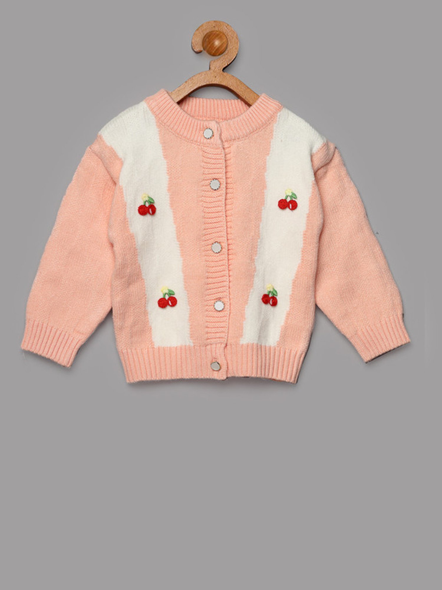 NEUDIS Girls Peach & Cream Self Design Full Sleeves Sweatshirt with Joggers