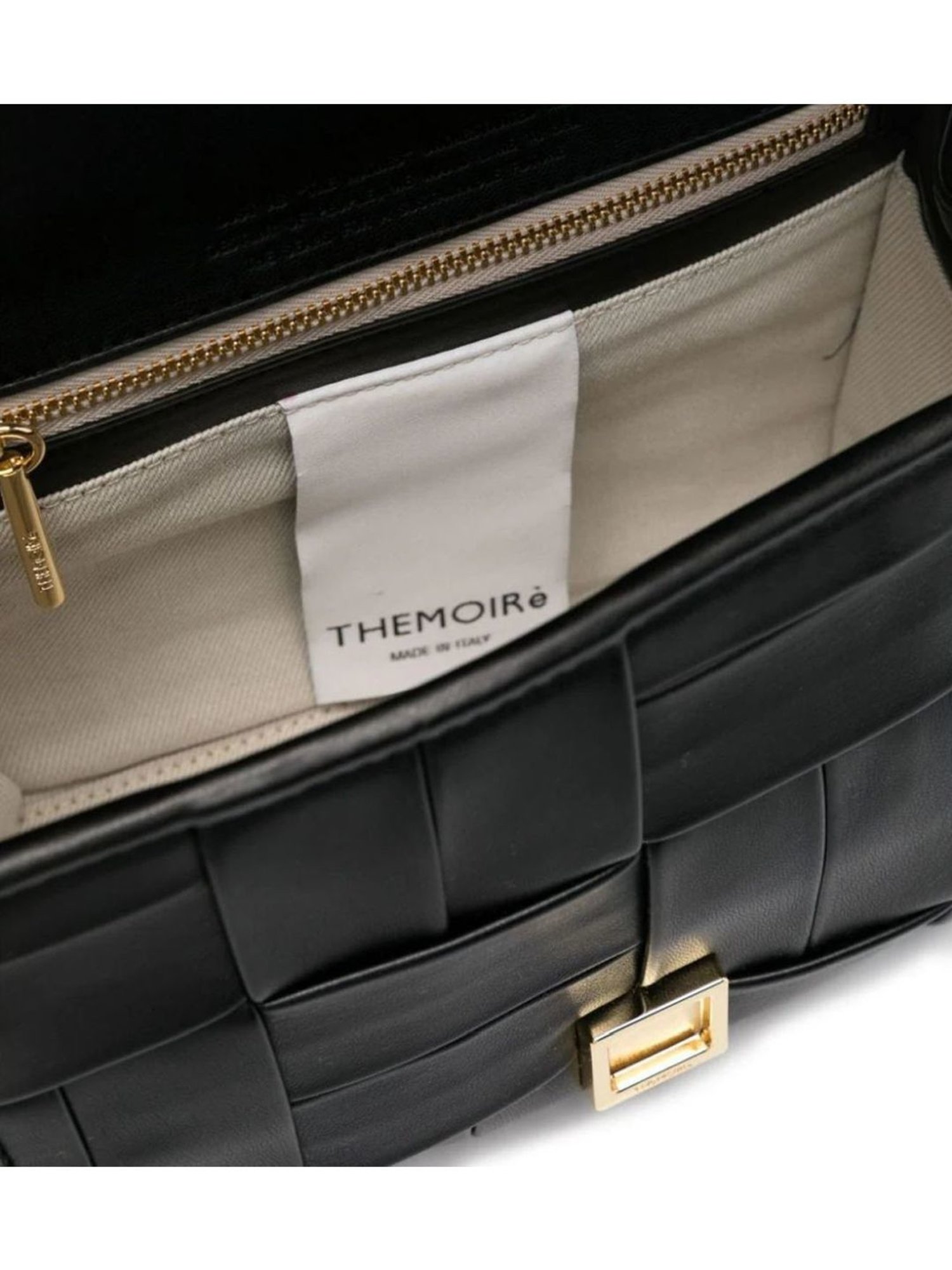 Themoire Black Feronia Flat Weaved Cross Body Bag