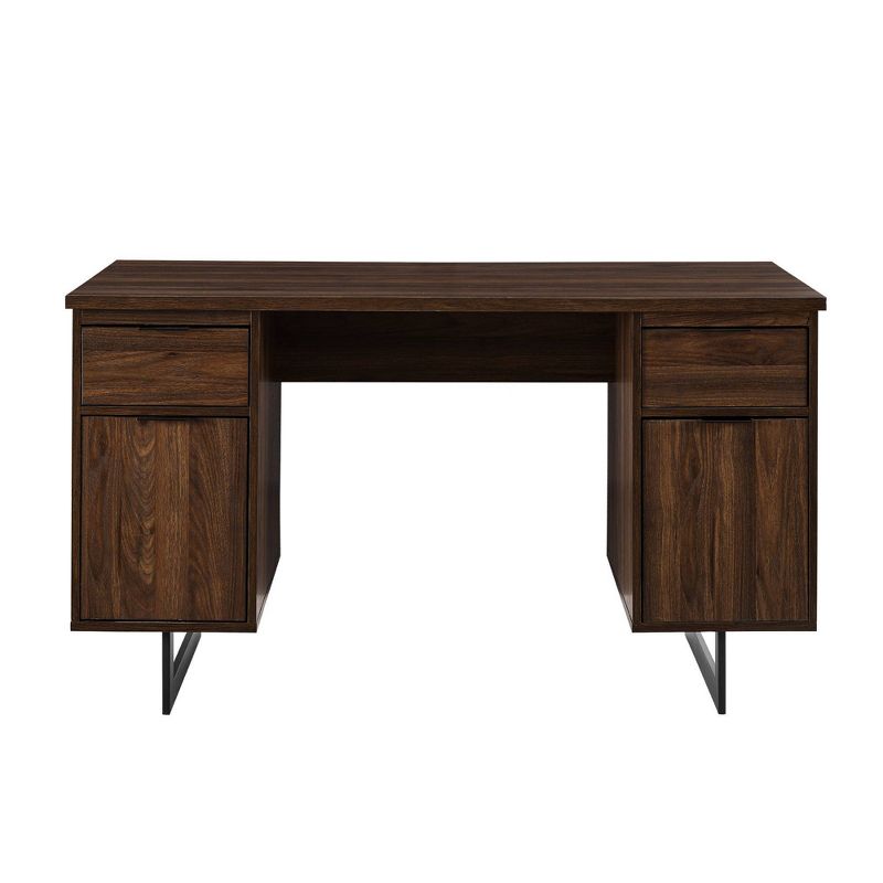 DuPonte Modern Double Sided Pedestal Executive Desk Dark Walnut - Saracina Home