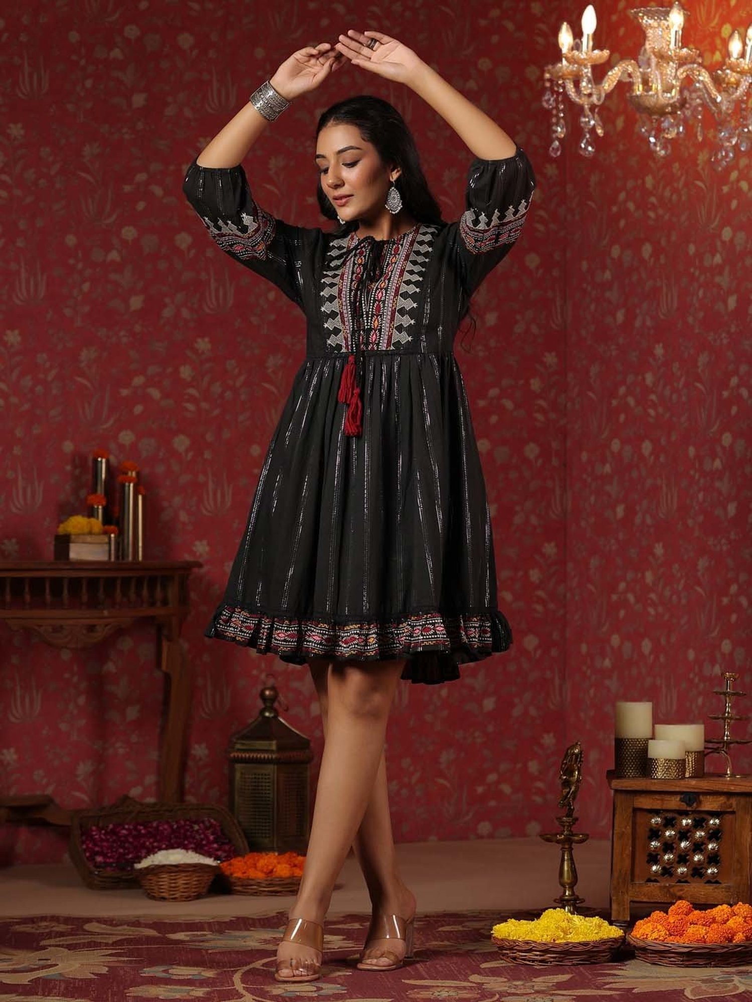 Ishin Black Embroidered Ethnic Dress
