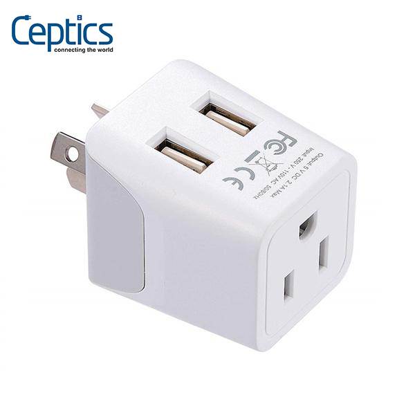 Ceptics Australia, New Zealand, China Travel Adapter Plug with Dual USB - USA Input - Type I - Ultra Compact - Perfect for Cell Phones, Laptops, Camera Chargers (CTU-16)