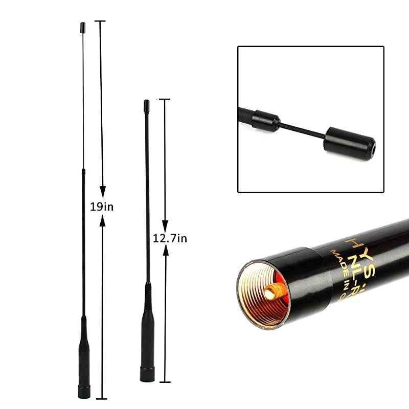 Dual Band Vehicle Radio 144/430MHz Telescopic Antenna Extension Tube (12.7in)&ndash;(19in) VHF/UHF Antenna with PL259 Connector