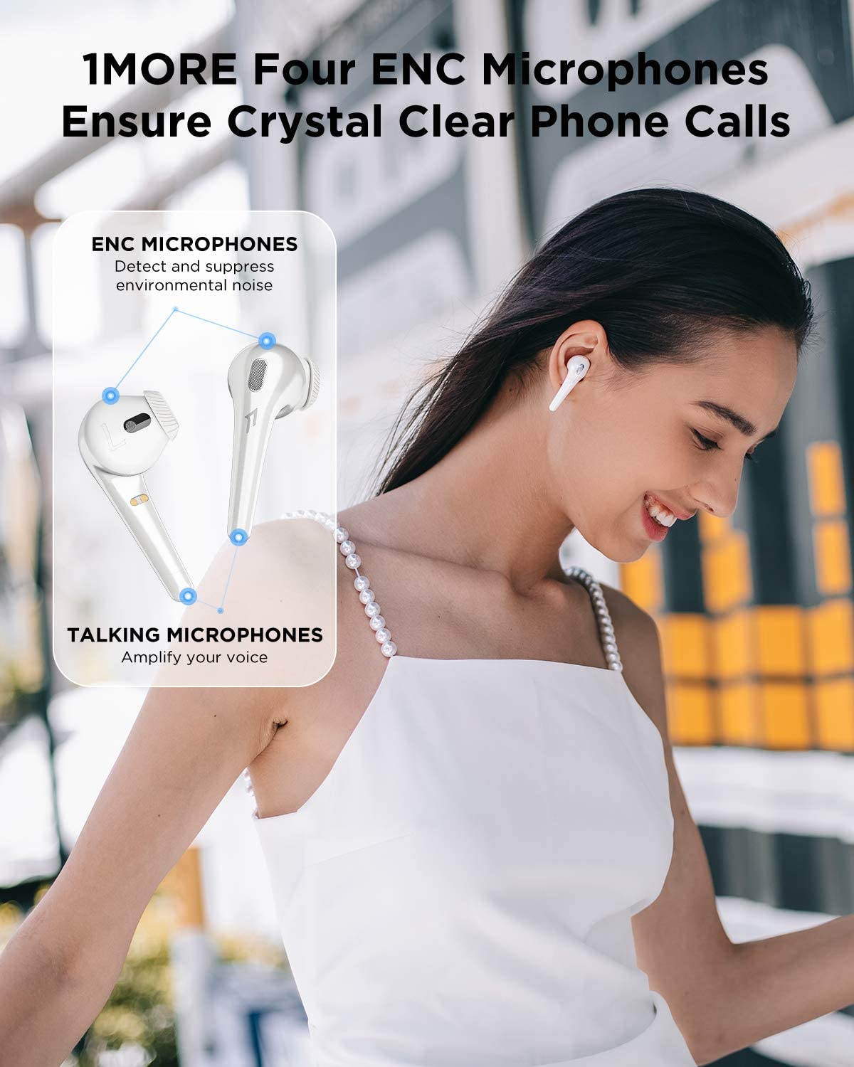 1MORE True Wireless Earbuds, Bluetooth Noise Cancelling Headphones, Fast Connection, In-Ear Detection,4 Microphones for Clear Phone Calls, IPX5 Waterproof, Touch Control, Comfobuds-White