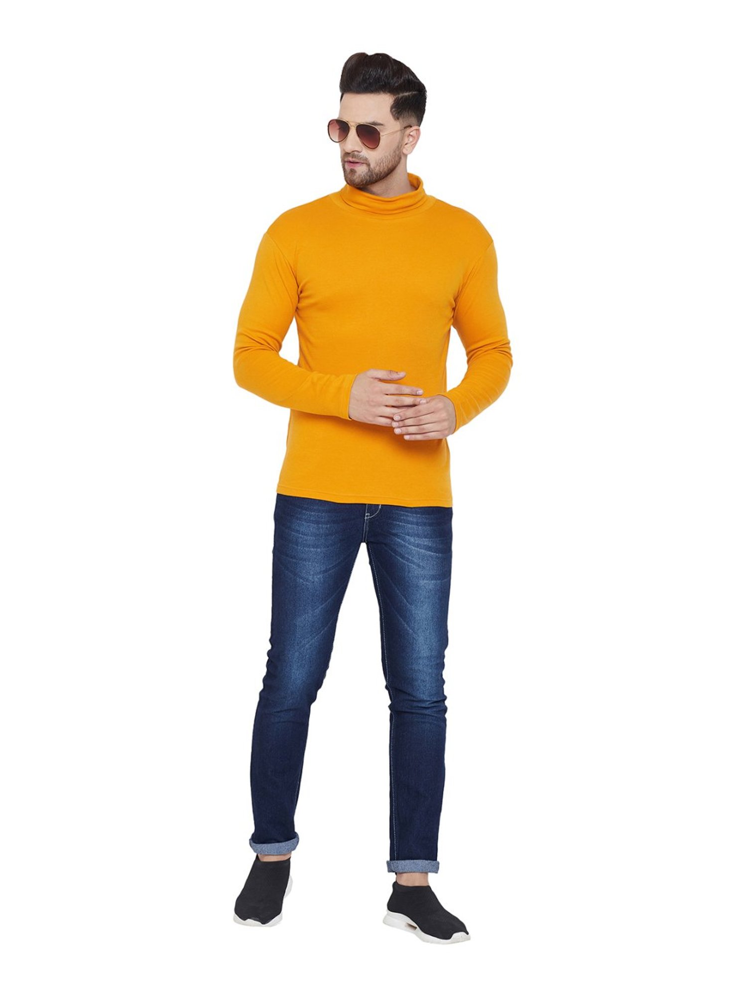 Hypernation Mustard Cotton Regular Fit T-Shirt