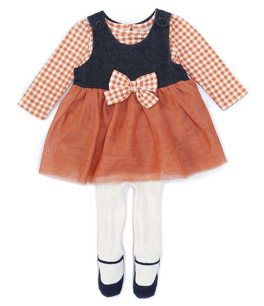 Baby Starters Baby Girls 3-9 Months Gingham Sweater & Denim Jumper Dress 3-Piece Set