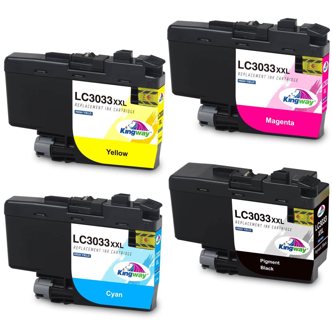 Kingway Compatible Ink Cartridge Replacement for Brother LC3033 LC3033XXL Work with MFC-J995DW MFC-J995DWXL Printer (Black, Cyan, Magenta, Yellow, 4-Pack)