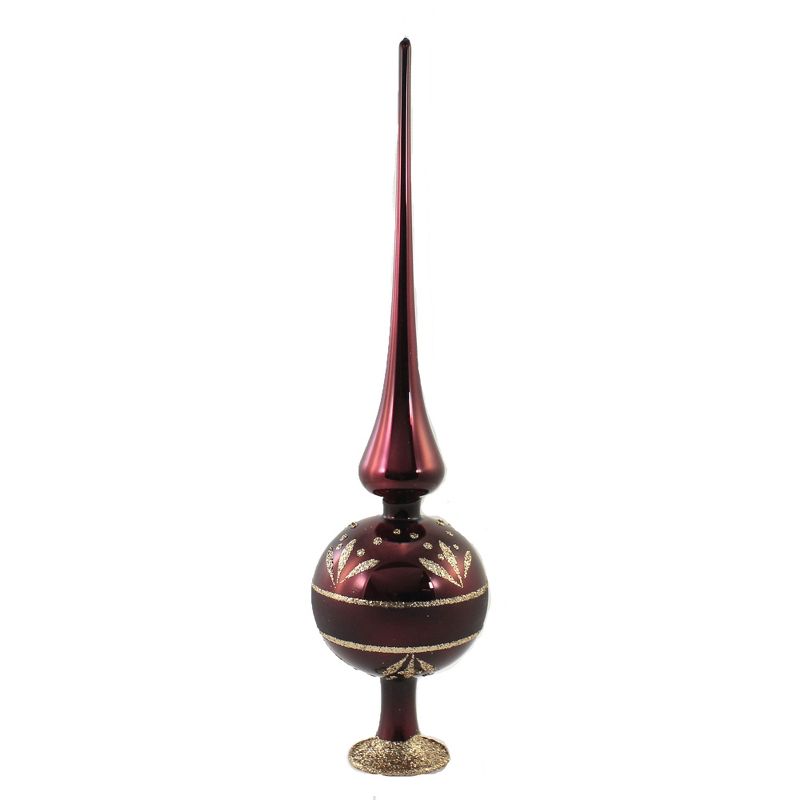 Inge Glas 13.0" Dark Red Flower Border Finial Tree Topper Christmas  -  Tree Toppers