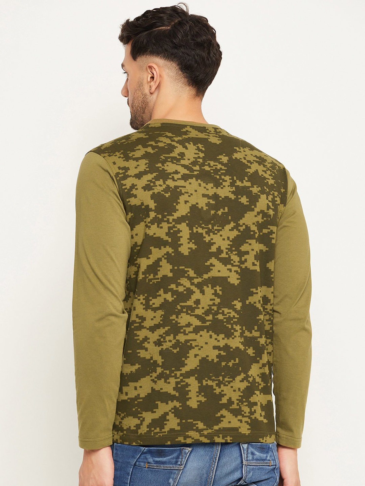 Club York Olive Regular Fit Printed Crew T-Shirt