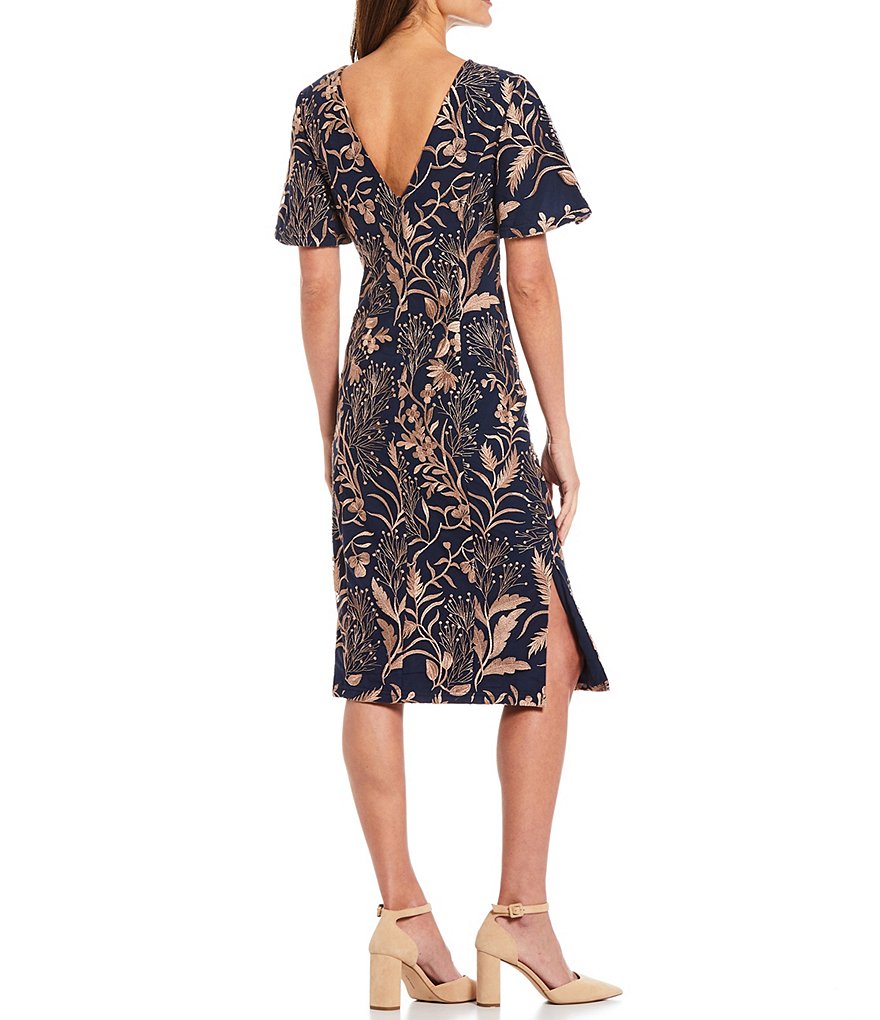 Eva Varro Floral Placement Print Knit Jersey Reversible to Solid Black Sheath Dress