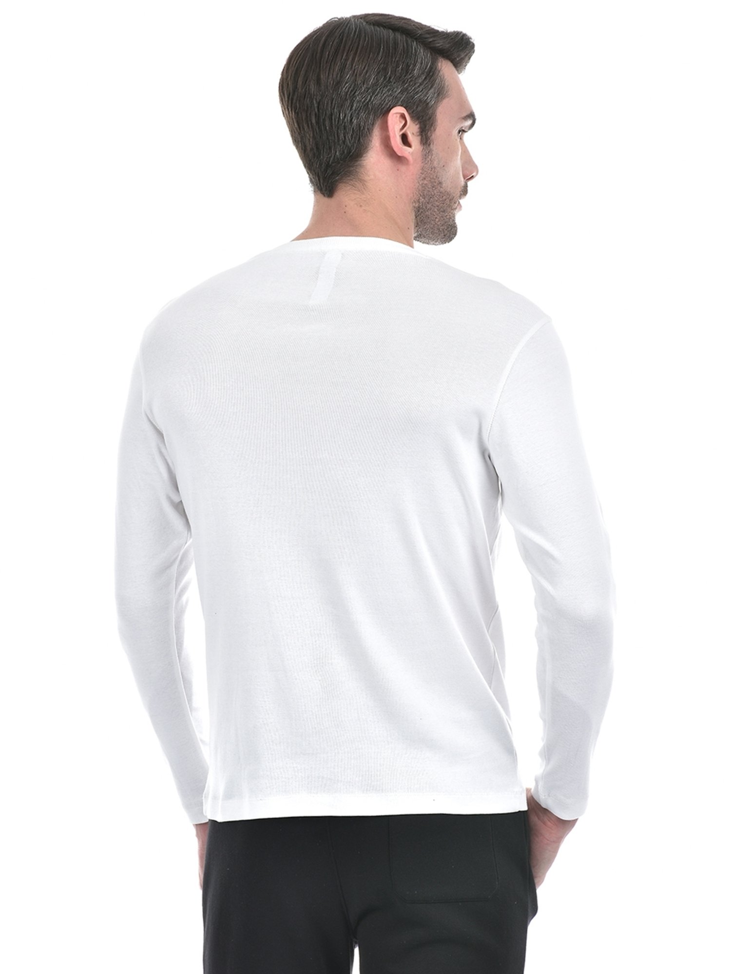NUMERO UNO Off White Slim Fit Solid Round Neck Brushed Fleece T-Shirt