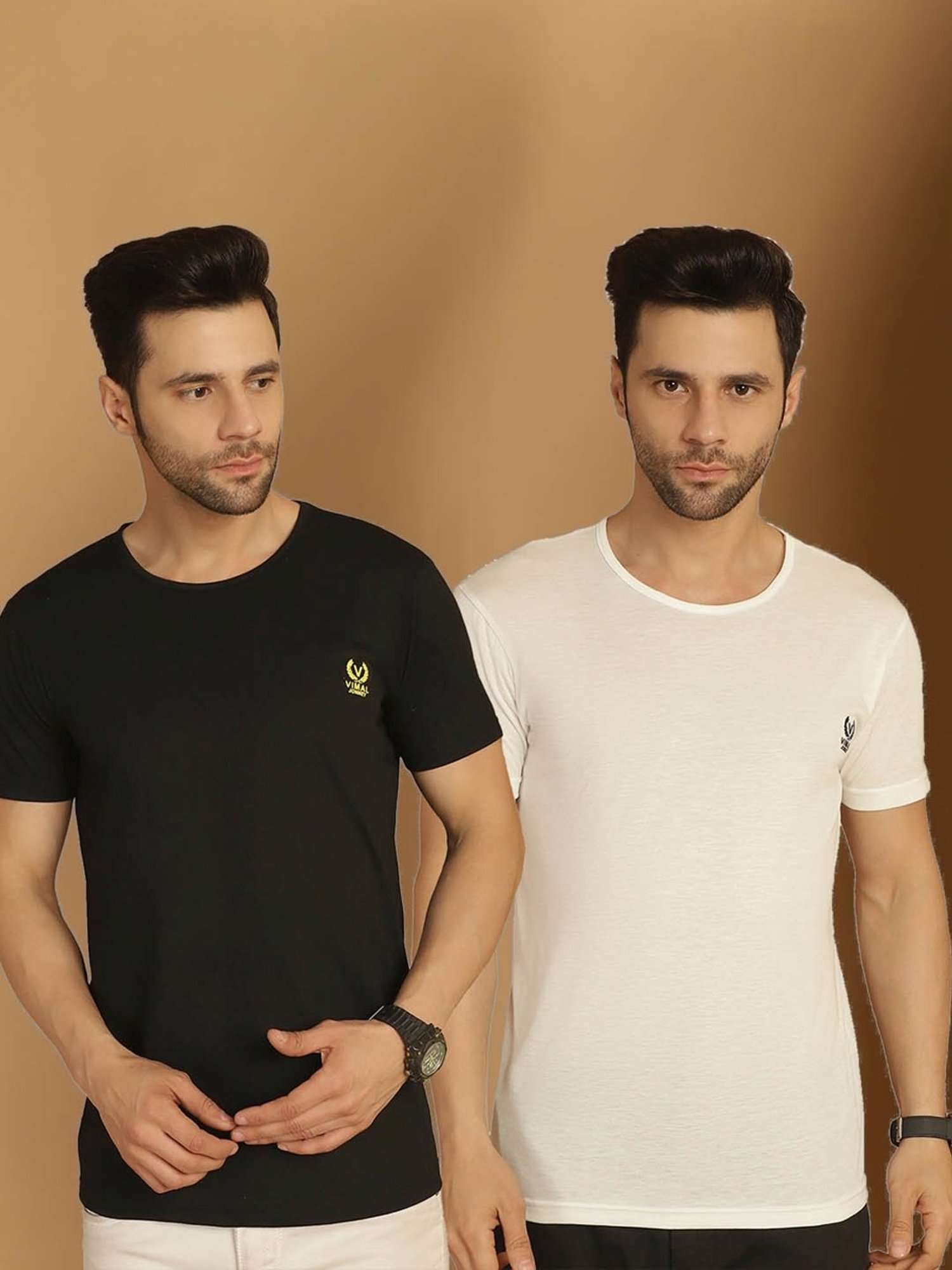 Vimal Jonney Black & White Regular Fit T-Shirt