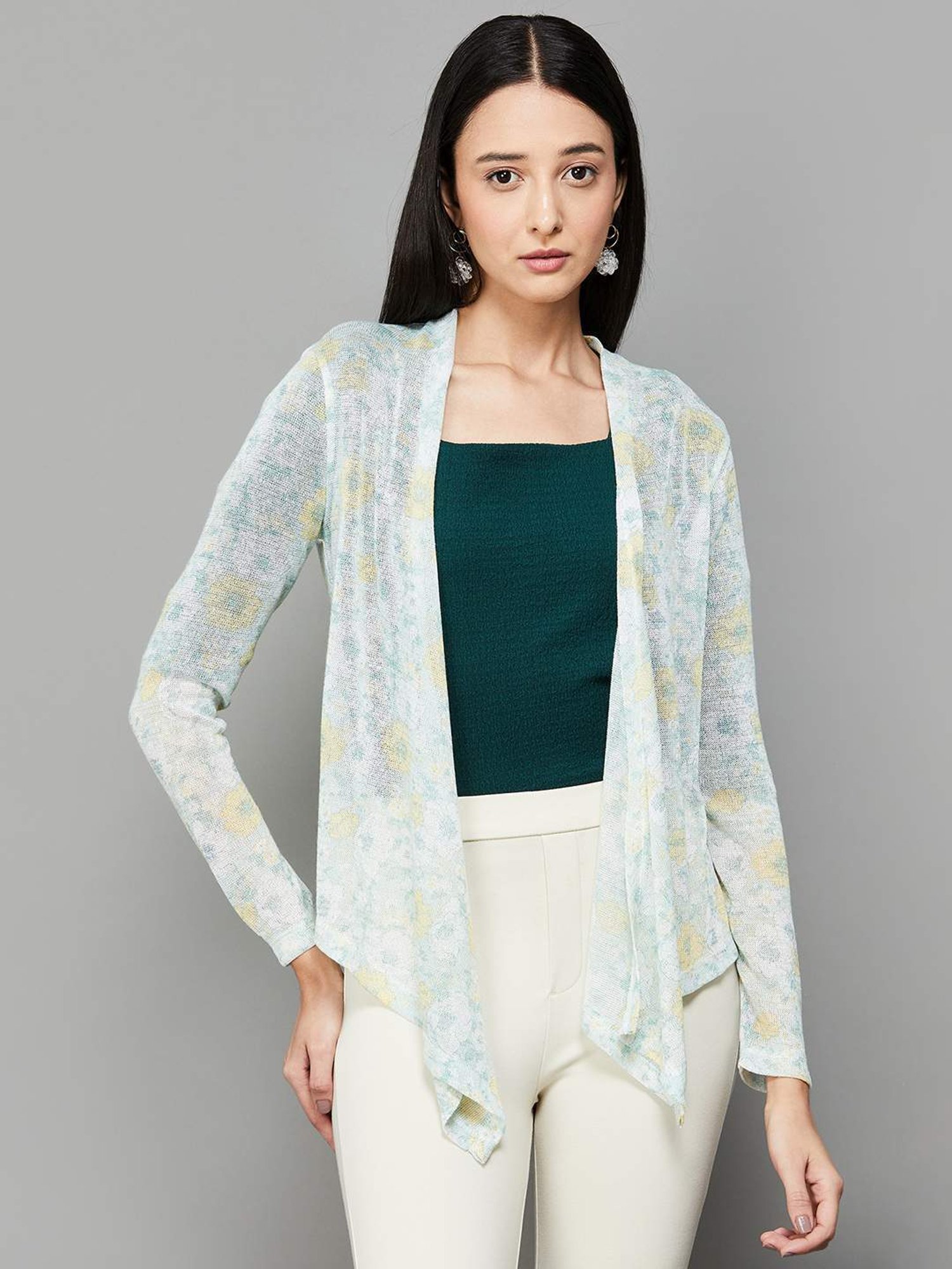 Code by Lifestyle Green Cotton Printed Shrug