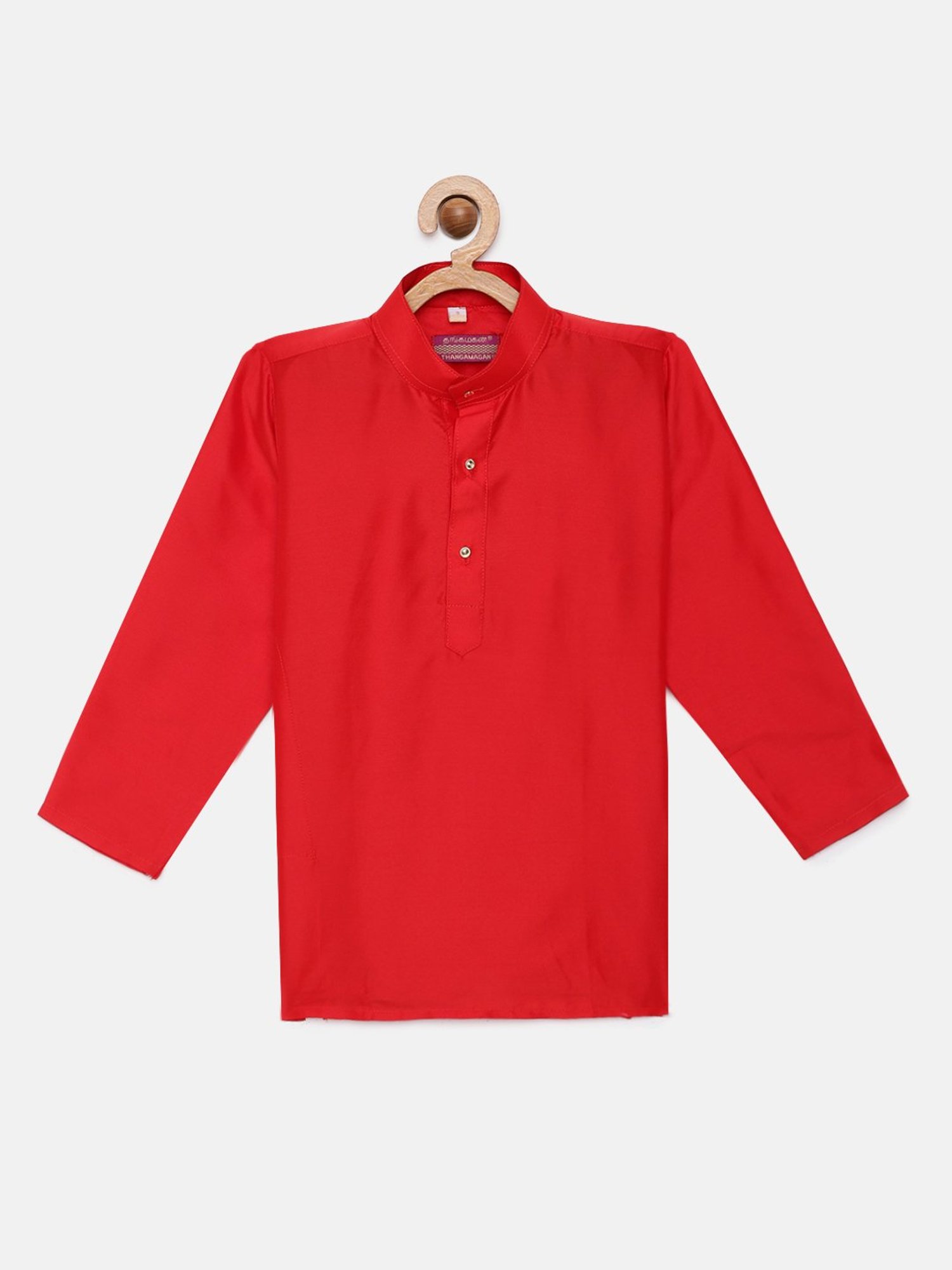 THANGAMAGAN Kids Red Solid Full Sleeves Kurta