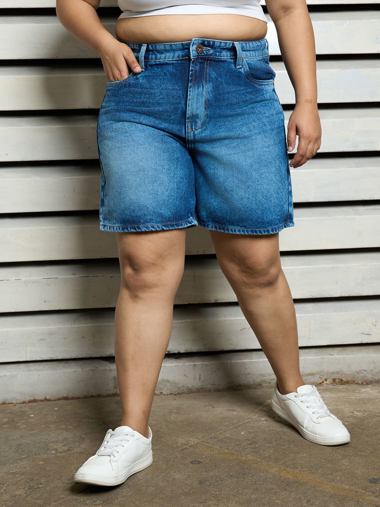 High Star Blue Relaxed Fit High Rise Shorts