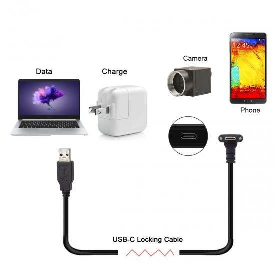 Cablecc 1.2M Down Up Angled USB 3.1 Type-C Dual Screw Locking to Standard USB3.0 Data Cable 90 Degree for Camera