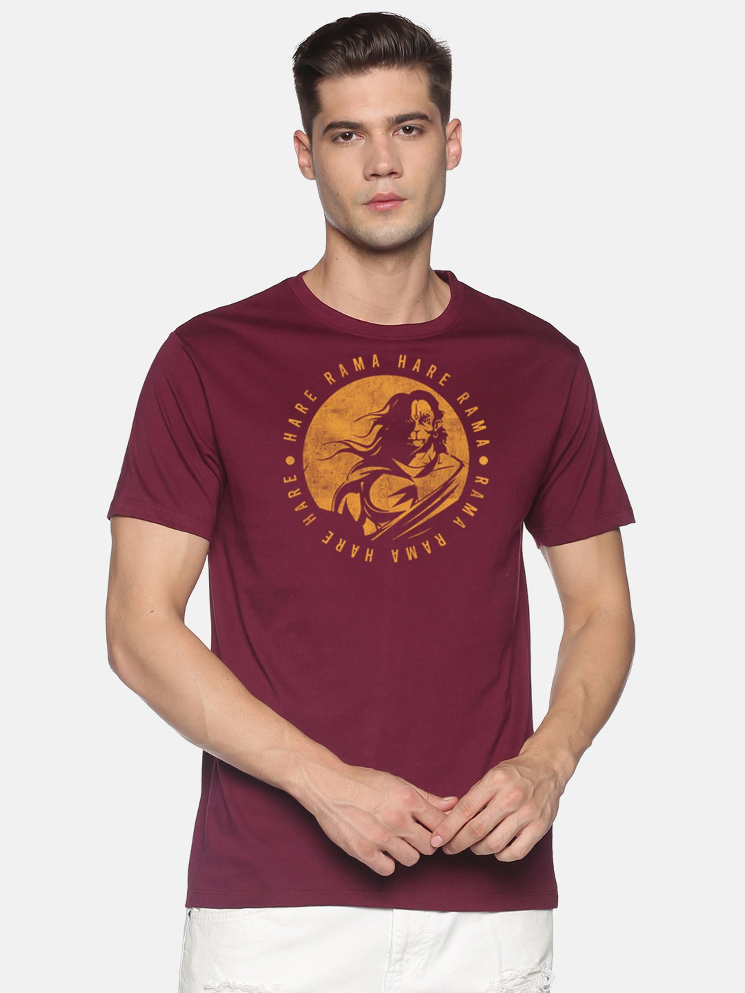 BLACK RADIO Maroon Slim Fit Printed Cotton Crew T-Shirt