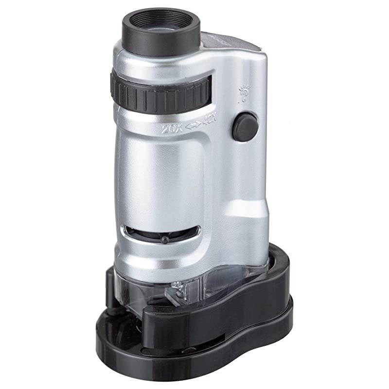 by AmScope 20X40X Kids LED Lighted Pocket Microscope Handheld Magnification Lens for Kids Science Discovery