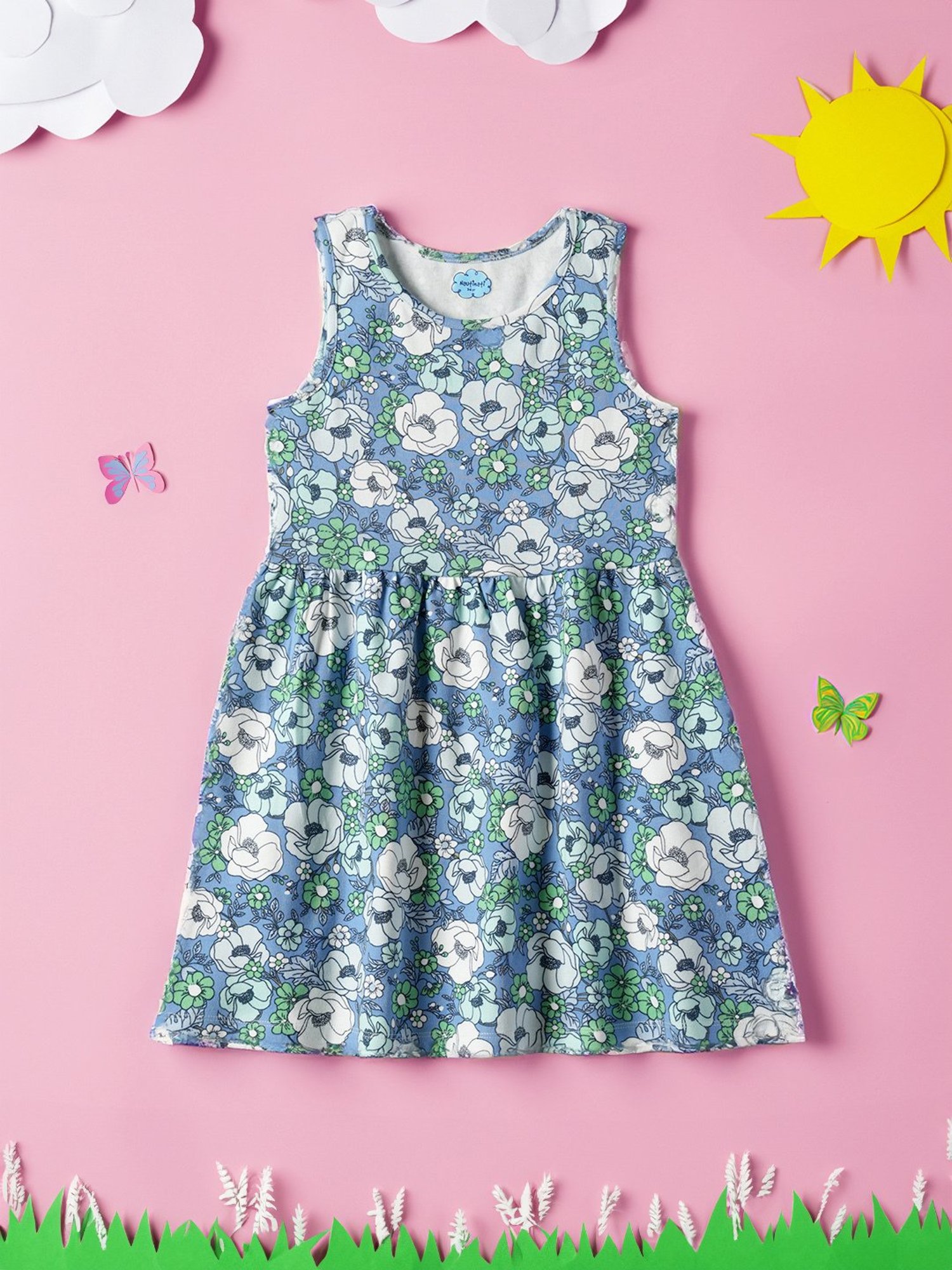 Nauti Nati Kids Blue Floral Print A Line Dress